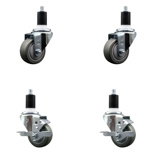 Service Caster 3'' SS Gray Poly Wheel Swivel 1-1/2'' Expanding Stem Caster Set 2 Brakes, 4PK SCC-SSEX20S314-PPUB-2-TLB-2-112 - main